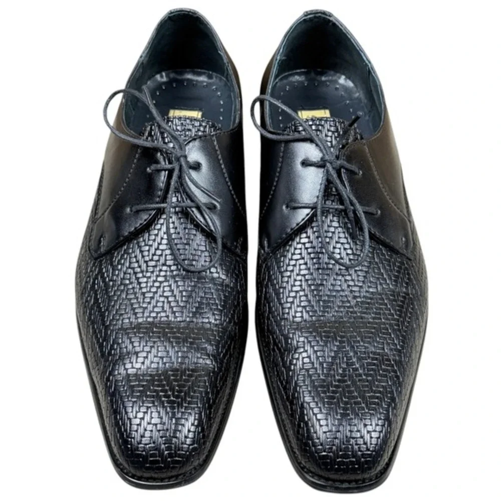 Delli Aldo Mens Size 7.5 Black Woven Texture Derby Dress Business Shoes M3-19157